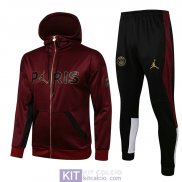 PSG x Jordan Giacca Cappuccio Burgundy + Pantaloni Black 2021/20